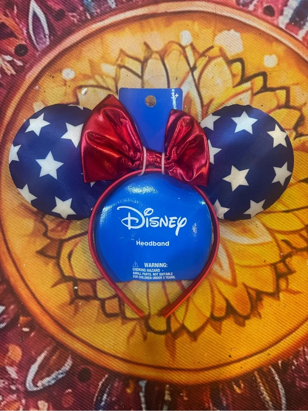 Disney Patriotic Minnie Ear Headband with Red Bow and Navy Star Ears